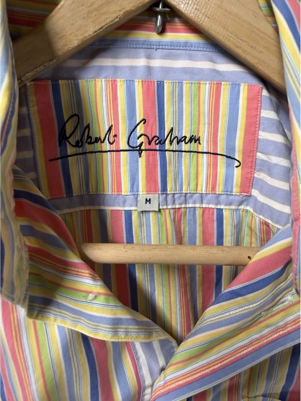 Robert Graham Men’s M Multicolor Stripe Cotton Button Up Shirt See Pics 🌈